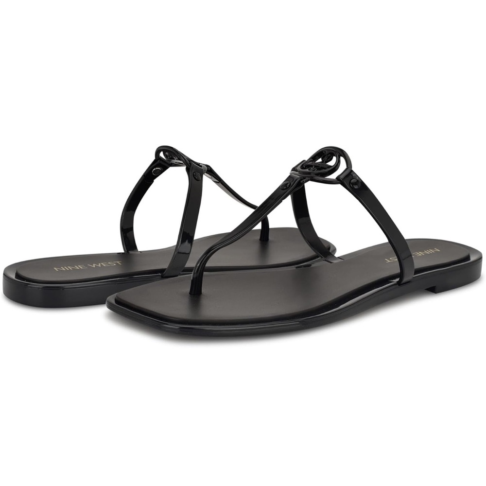 Nine West Dacota Square Toe Jelly T-Strap Sandals – Black | Size 9M